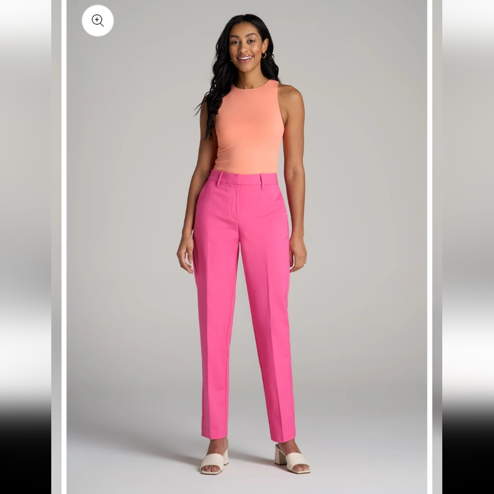 Pink Straight Leg Pants with High-Rise Waist